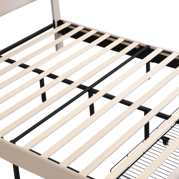 Polstret dobbeltseng 160x200cm - med LED og USB opladningstilslutning - med stor kasse - Beige