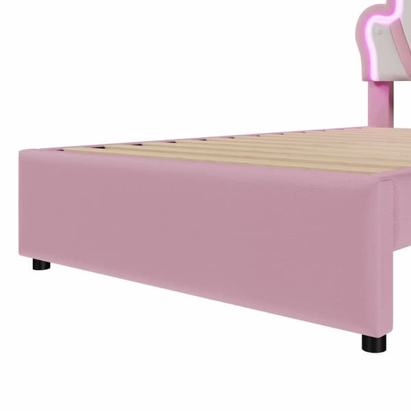 Stoppad barnsäng 90x200 cm - med LED och 2 lådor - Rosa