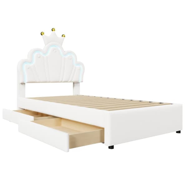 Møbleret tremmeseng 90x200 cm - med LED og 2 skuffer - hvid