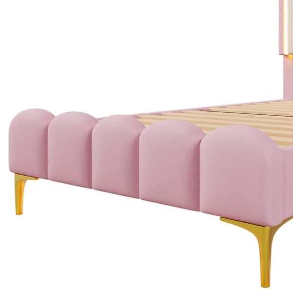 Stoppad säng 90x200 cm med LED - PU-lädermaterial - med lamellram - rosa
