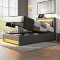 Miniatyrbillede 2 af 9: 90 x 200 cm opbevaringsseng i imiteret læder med LED - med opladningstilslutninger (kablet og trådløs) - grå