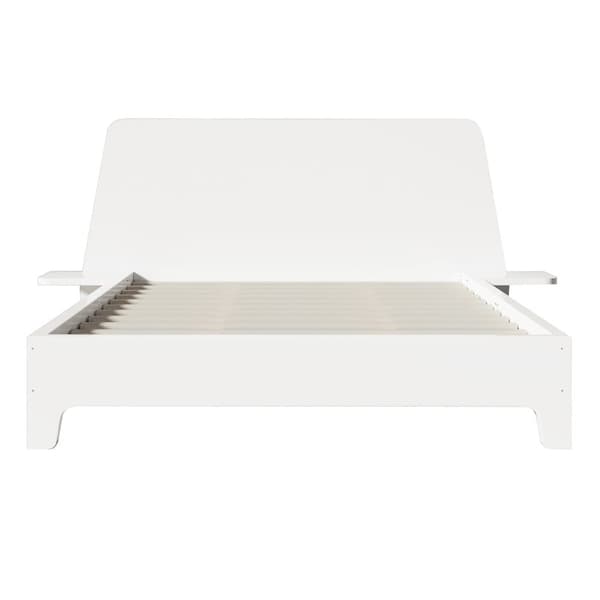 Vuxensäng 160x200cm av trä - med nattduksbord och spjälram - vit