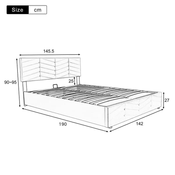 Fløjlsseng med opbevaringsplads og lamelramme + justerbar sengegavl - 140 x 190 cm - grå
