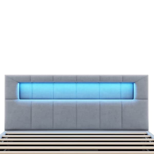 Polstret opbevaringsseng 90x200 cm - med LED-belysning - i velour - grå