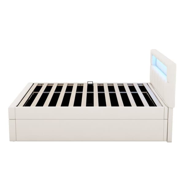 Stoppad förvaringssäng 90x200 cm - med LED-belysning - i sammet - beige