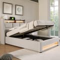 Miniatyrbillede 3 af 9: Seng med opbevaringsplads til linned 90x200cm med LED- og USB-tilslutninger - lamelramme - beige