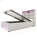 Miniatyrbillede 5 af 9: Seng med opbevaringsplads til linned 90x200cm med LED- og USB-tilslutninger - lamelramme - beige