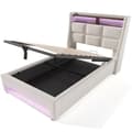 Miniatyrbillede 7 af 9: Seng med opbevaringsplads til linned 90x200cm med LED- og USB-tilslutninger - lamelramme - beige
