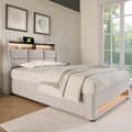 Miniatyrbillede 2 af 9: Seng med opbevaringsplads til linned 90x200cm med LED- og USB-tilslutninger - lamelramme - beige