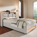 Miniatyrbillede 1 af 9: Seng med opbevaringsplads til linned 90x200cm med LED- og USB-tilslutninger - lamelramme - beige