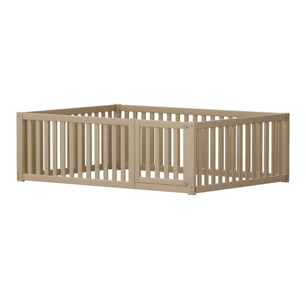 Børneseng 140x200cm lavet af massivt træ med sikkerhedsbarriere - naturlig