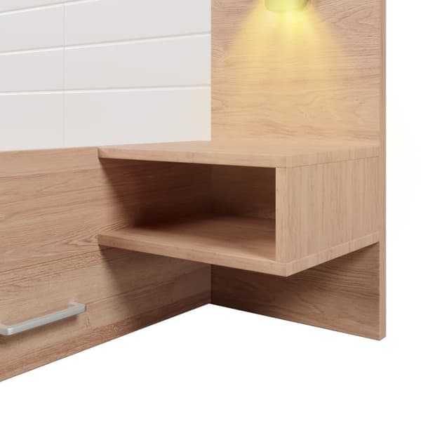 Parivuode 180x200 cm puusta - 2 yöpöytää ja 2 laatikkoa - 2 pyörivää lukuvaloa USB-liitännällä - valkoinen ja luonnollinen