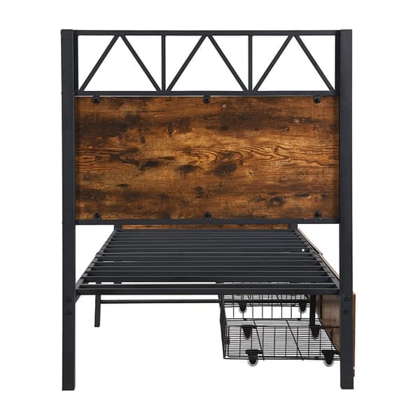 90 x 200 cm Metal Seng - 2 Skuffer på Hjul - Brun