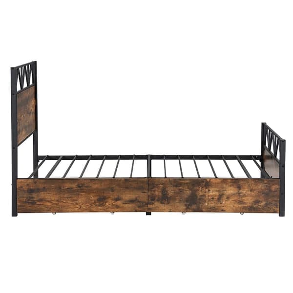90 x 200 cm Metal Seng - 2 Skuffer på Hjul - Brun