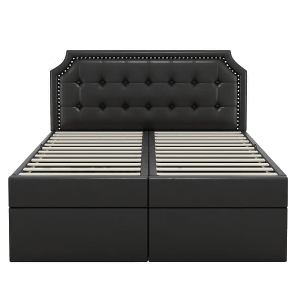 Opbevaringsseng 140 x 200 cm, betrukket med kunstlæder - åben i begge sider - sort