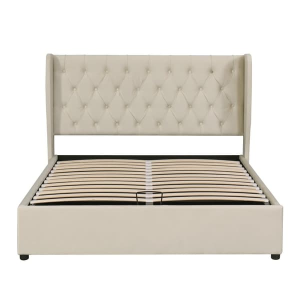 Opbevaringsseng i fløjl 180 x 200 cm med lamelbund - Beige