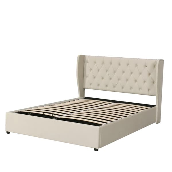 Opbevaringsseng i fløjl 180 x 200 cm med lamelbund - Beige