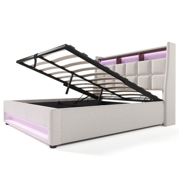 Linnedseng med opbevaringsplads 180x200cm med LED- og USB-tilslutninger - Lamelramme - Beige