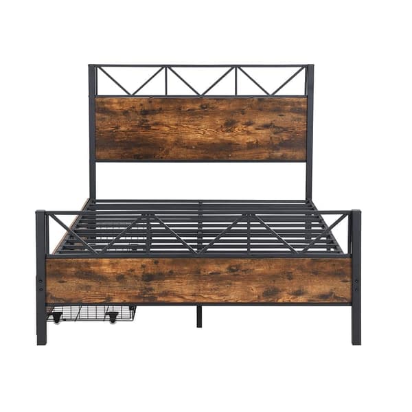 140 x 200 cm stor metallsäng - 2 lådor på hjul - brun