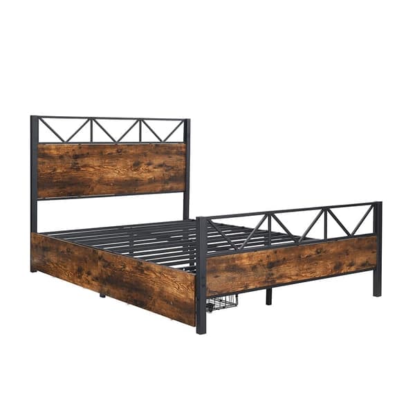 140 x 200 cm stor metallsäng - 2 lådor på hjul - brun