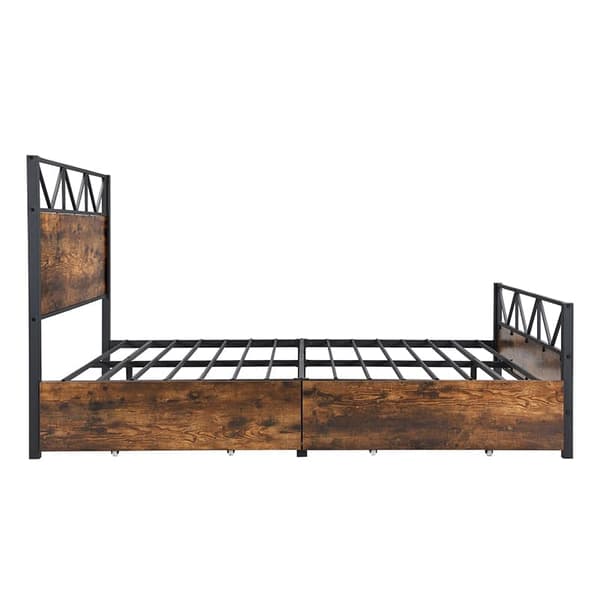 140 x 200 cm stor metallsäng - 2 lådor på hjul - brun
