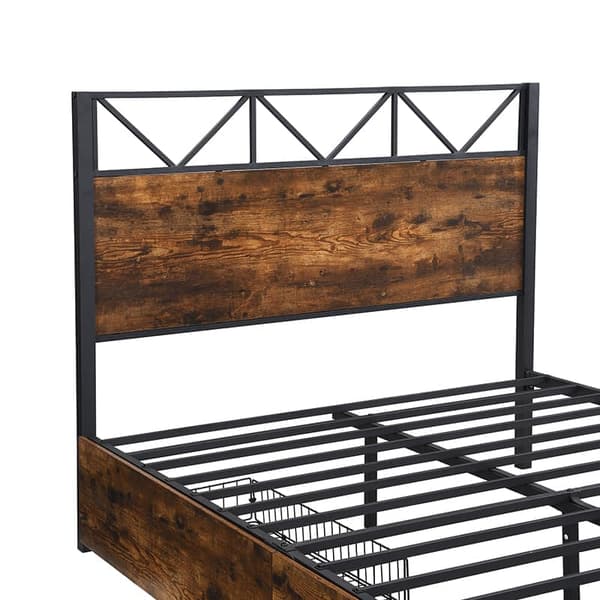 140 x 200 cm stor metallsäng - 2 lådor på hjul - brun