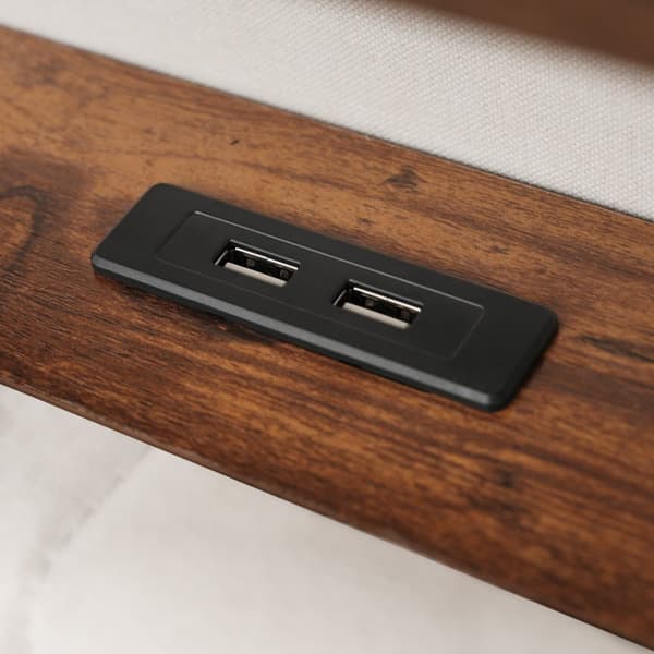 Seng med sengelinned, opbevaringsplads 140x200cm med LED- og USB-tilslutninger - Lamelramme - Beige