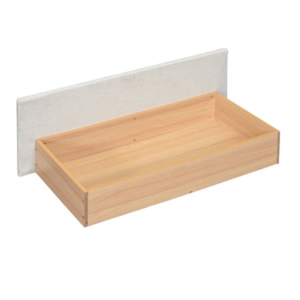 Dobbeltseng 140 x 200 cm i hørstof - med 2 skuffer + LED + USB-stik - Beige