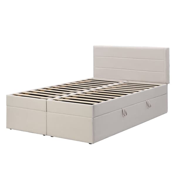 Säng med sängbotten med spjälskydd - 140 x 200 cm - Linne - Beige