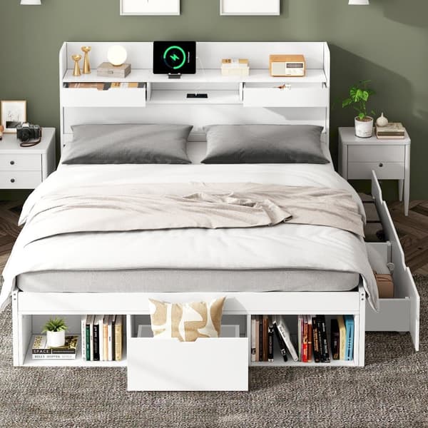 EU53210567AAK Voksenseng af MDF 180 x 200 cm - med skuffetilslutning og multifunktionel opbevaringsplads - hvid