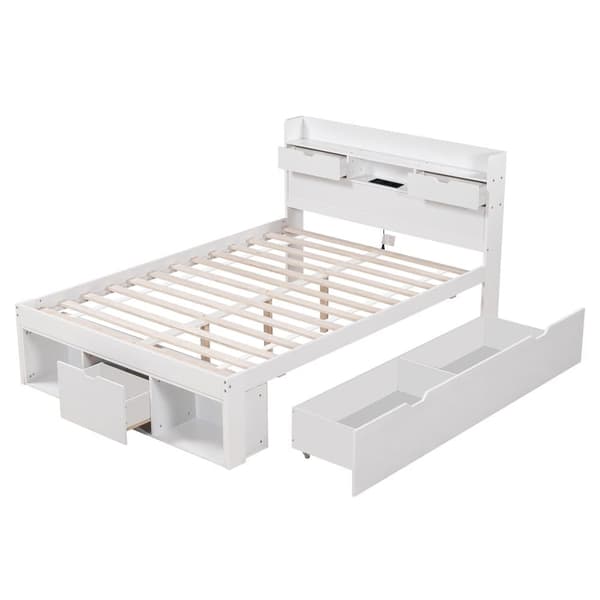 EU53210567AAK Voksenseng af MDF 180 x 200 cm - med skuffetilslutning og multifunktionel opbevaringsplads - hvid
