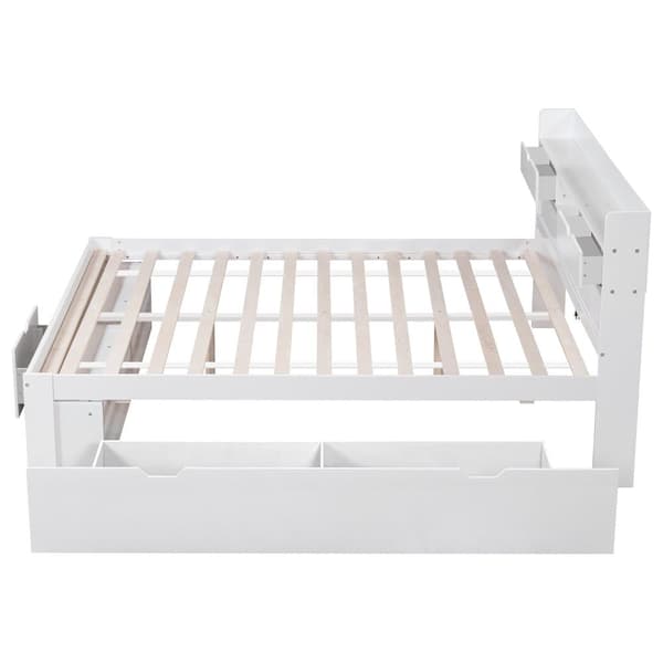 EU53210567AAK Voksenseng af MDF 180 x 200 cm - med skuffetilslutning og multifunktionel opbevaringsplads - hvid