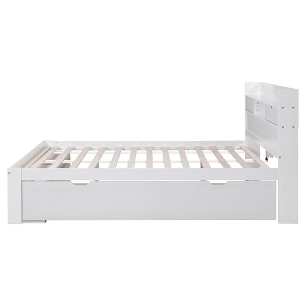 EU53210567AAK Voksenseng af MDF 180 x 200 cm - med skuffetilslutning og multifunktionel opbevaringsplads - hvid