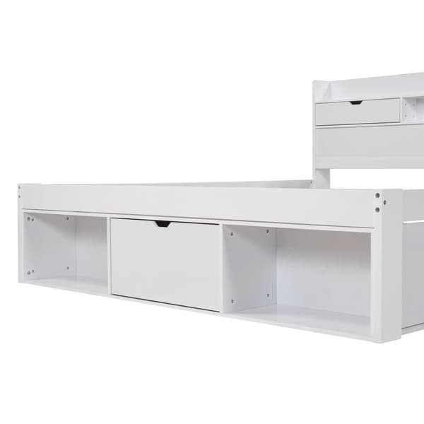 EU53210567AAK Voksenseng af MDF 180 x 200 cm - med skuffetilslutning og multifunktionel opbevaringsplads - hvid