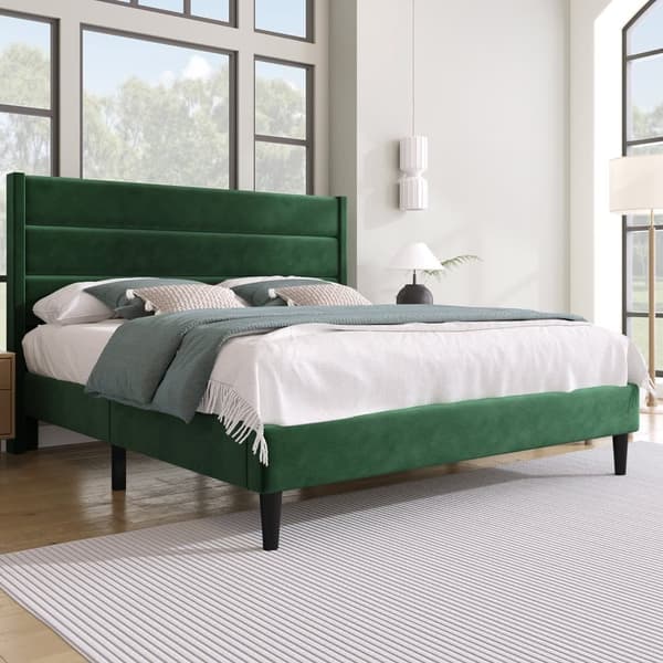 Seng betrukket med fløjl - 140 x 200 cm - Moderne stil - Grøn
