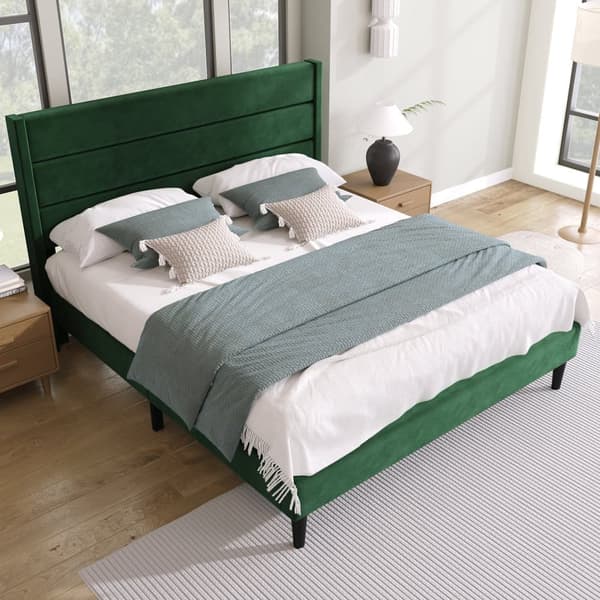 Seng betrukket med fløjl - 140 x 200 cm - Moderne stil - Grøn