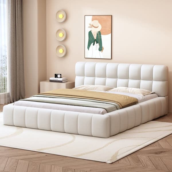 Pehmustettu parivuode 140x200cm pellavakangasta - paksu selkänoja ja sälekehys - beige