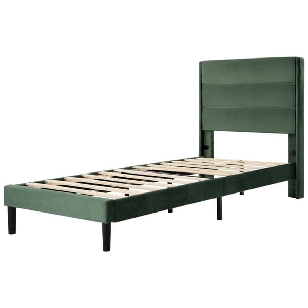Sammetsklädd säng - 90 x 200 cm - modern stil - grön