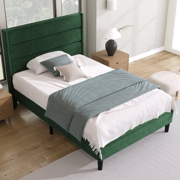 Samettinen Pehmustettu Sänky - 90 x 200 cm - Moderni Tyyli - Vihreä