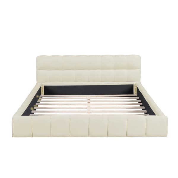 Pehmustettu parivuode 140x190cm pellavakangasta - paksu selkänoja ja sälerunko - beige