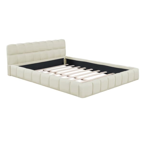 Pehmustettu parivuode 140x190cm pellavakangasta - paksu selkänoja ja sälerunko - beige