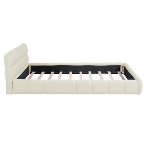 Pehmustettu parivuode 140x190cm pellavakangasta - paksu selkänoja ja sälerunko - beige