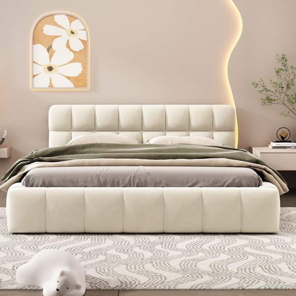 Pehmustettu parivuode 140x190cm pellavakangasta - paksu selkänoja ja sälerunko - beige