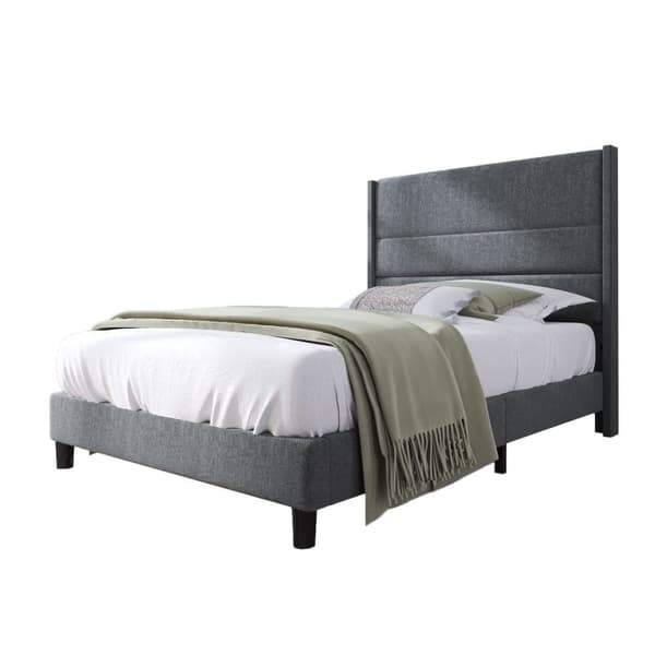 Klädd säng med linne - 90 x 200 cm - modern stil - grå