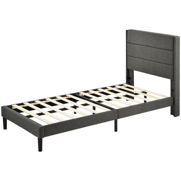 Klädd säng med linne - 90 x 200 cm - modern stil - grå
