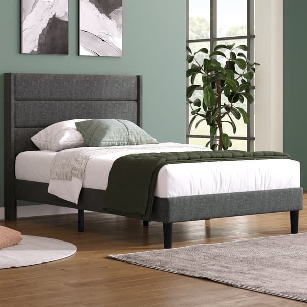 Klädd säng med linne - 90 x 200 cm - modern stil - grå