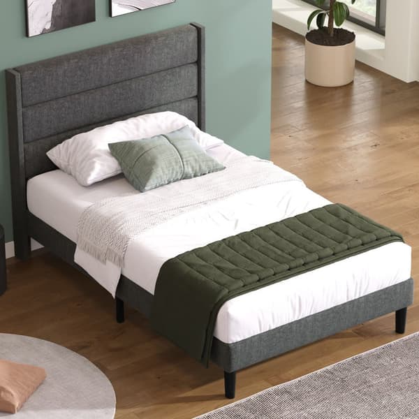 Klädd säng med linne - 90 x 200 cm - modern stil - grå