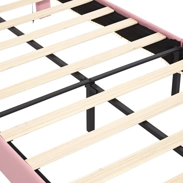 Børneseng 90x200cm i imiteret læder - med LED - Pink & Hvid