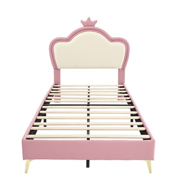 Barnsäng 90 x 200 cm i läderimitation - unik design - rosa och vit