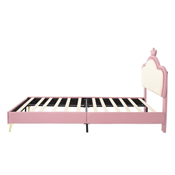 Barnsäng 90 x 200 cm i läderimitation - unik design - rosa och vit
